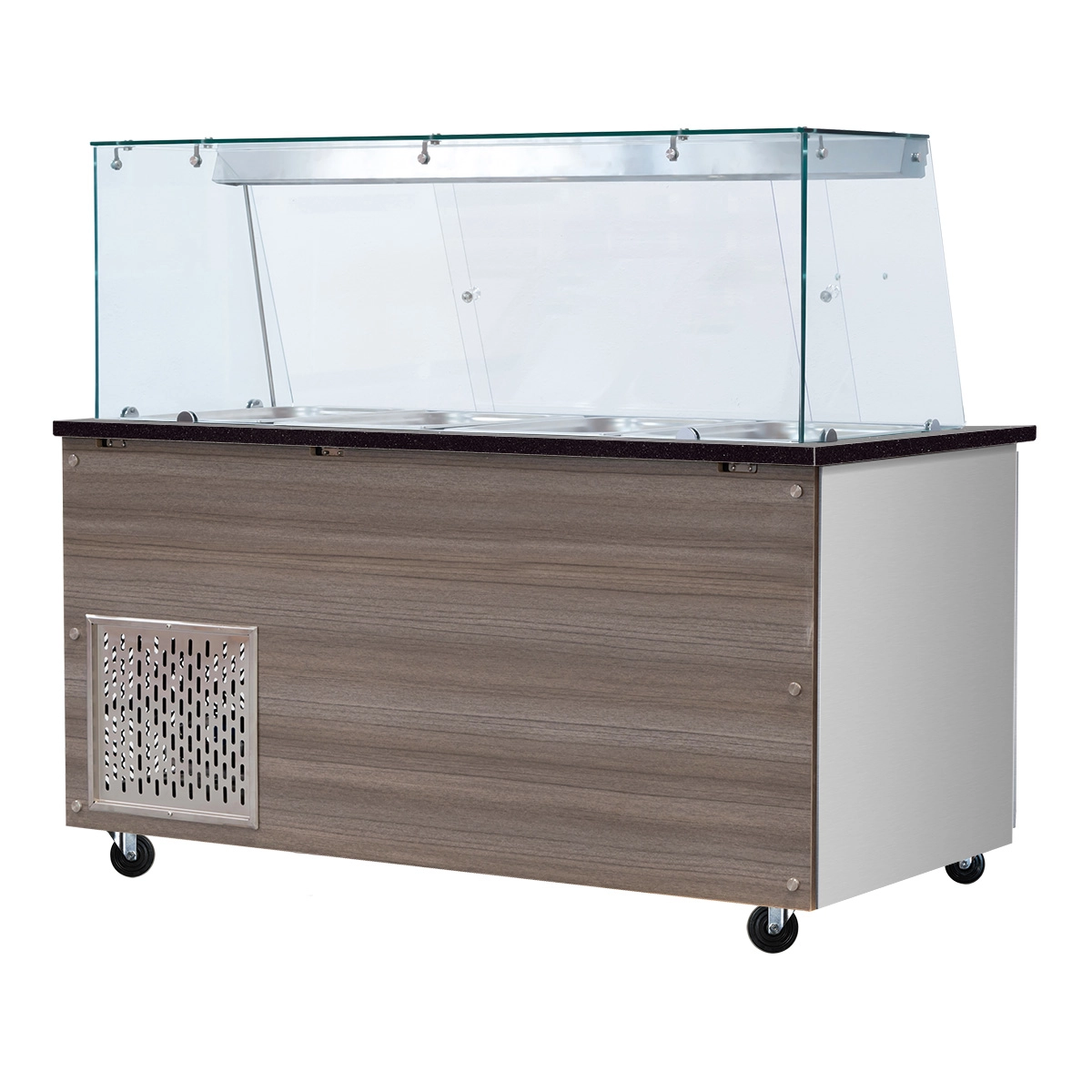 Bild von SNACK-Line, Kalte Theke, 5x GN1/1, Granit Star Galaxy schwarz, 188x82x85.5 Glasaufbau Klarglas mit Zwischenablage, H=496mm