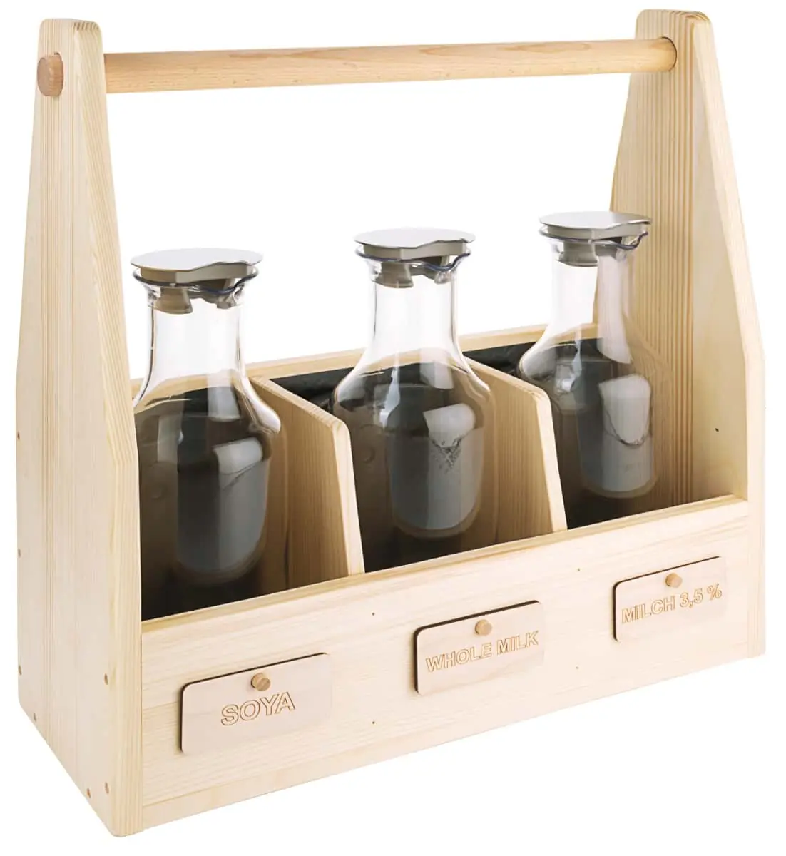 Bild von CARAFINE NATURE 'Trio', aus unbehandelter Fichte mit 3 Kunststoffkaraffen