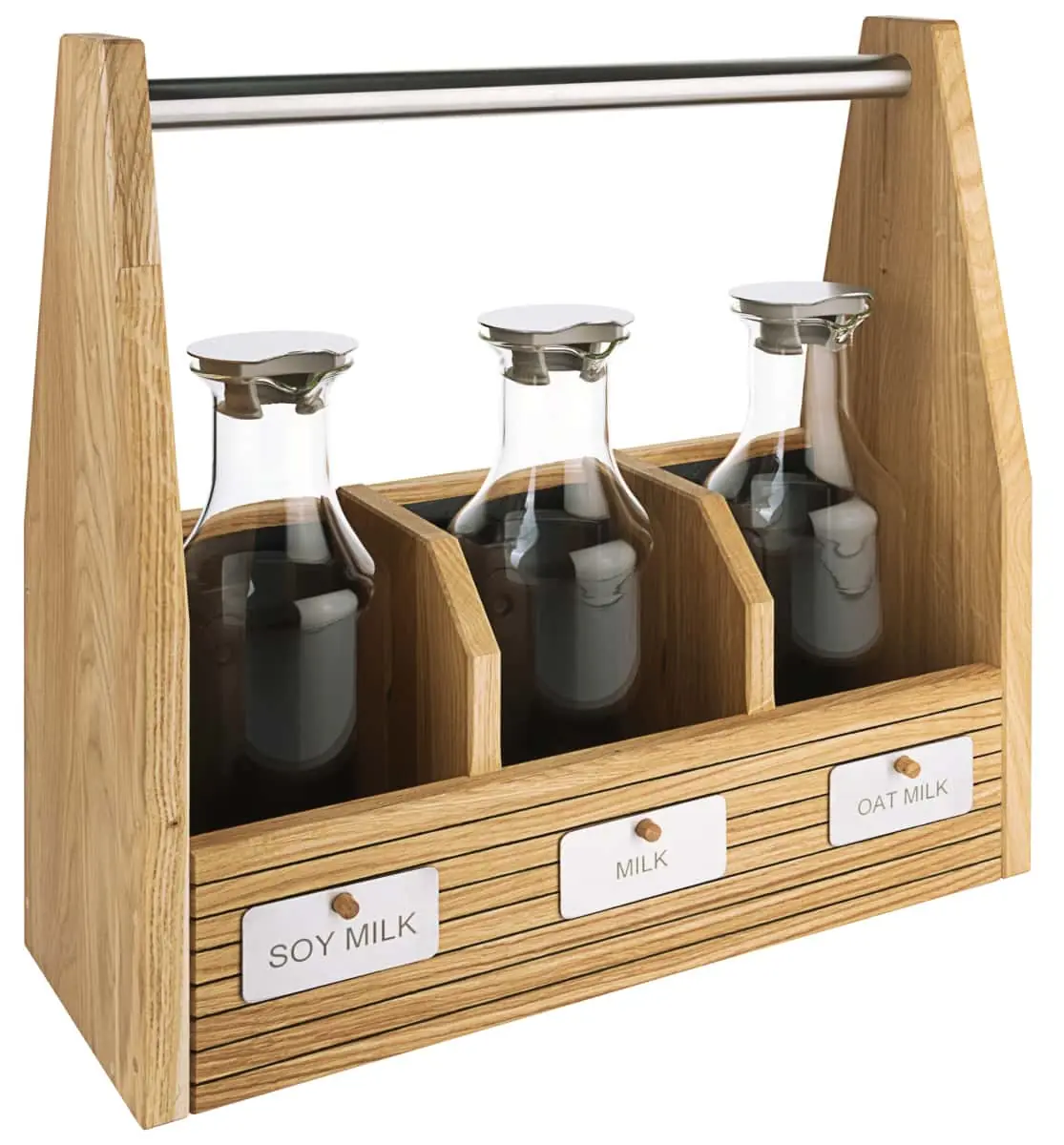Bild von CARAFINE OAK 'Trio', aus Eichenholz mit 3 Glaskaraffen