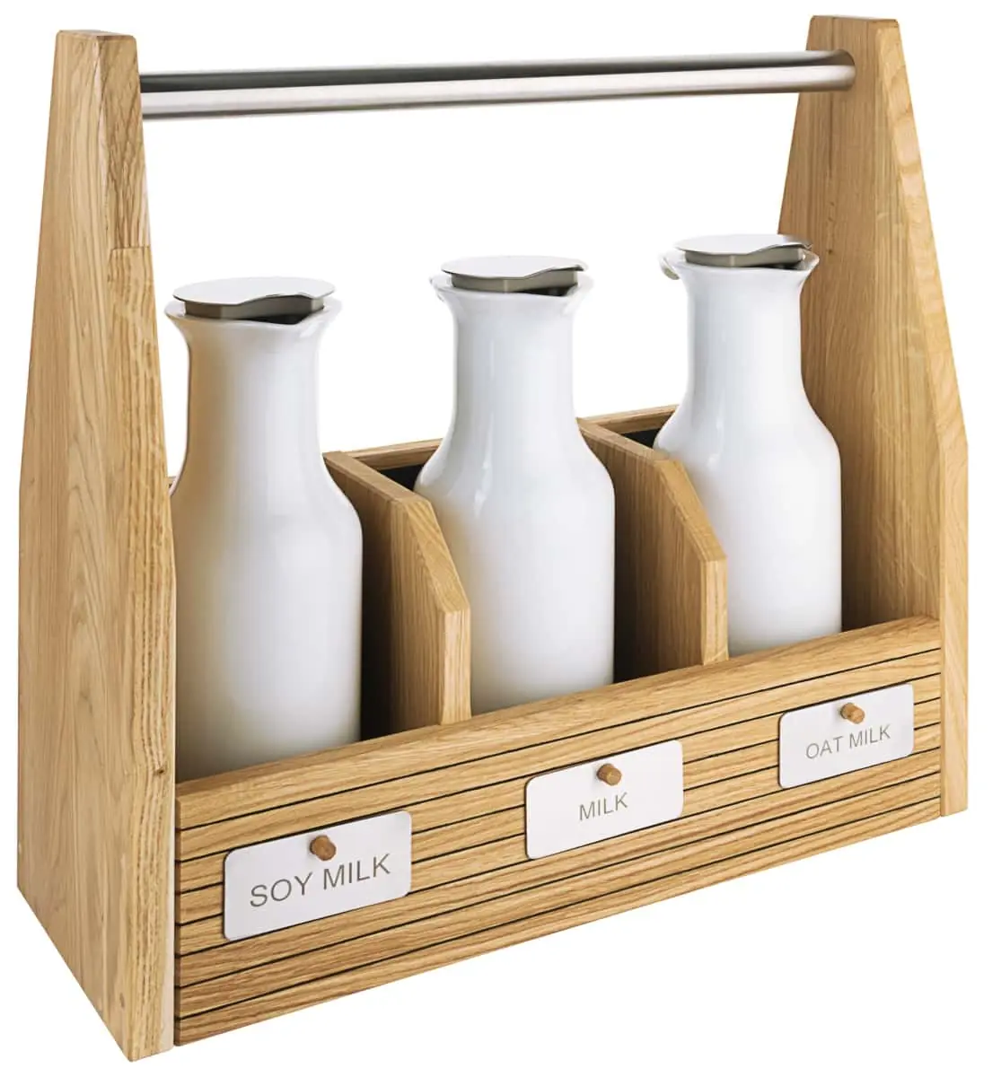 Bild von CARAFINE OAK 'Trio', aus Eichenholz mit 3 Porzellankaraffen