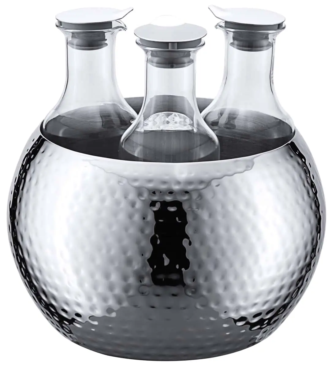 Bild von CARAFINE 'Triplet' Gehammerte Edelstahlkugel, 3 Glaskaraffen