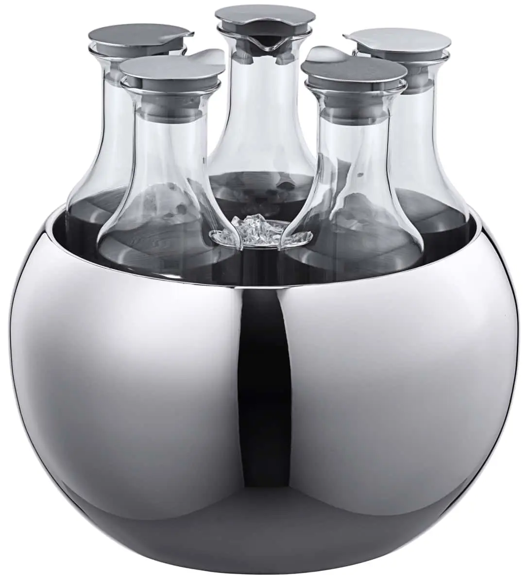 Bild von CARAFINE 'Quintet' Polierte Edelstahlkugel, 5 Glaskaraffen