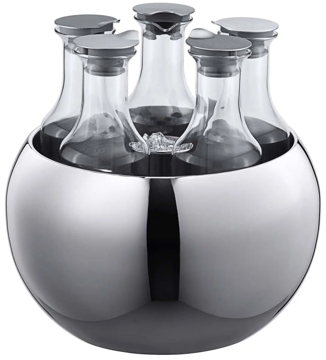 Bild von CARAFINE 'Quintet' -polierte Edelstahlkugel, 5 Kunststoffkaraffen