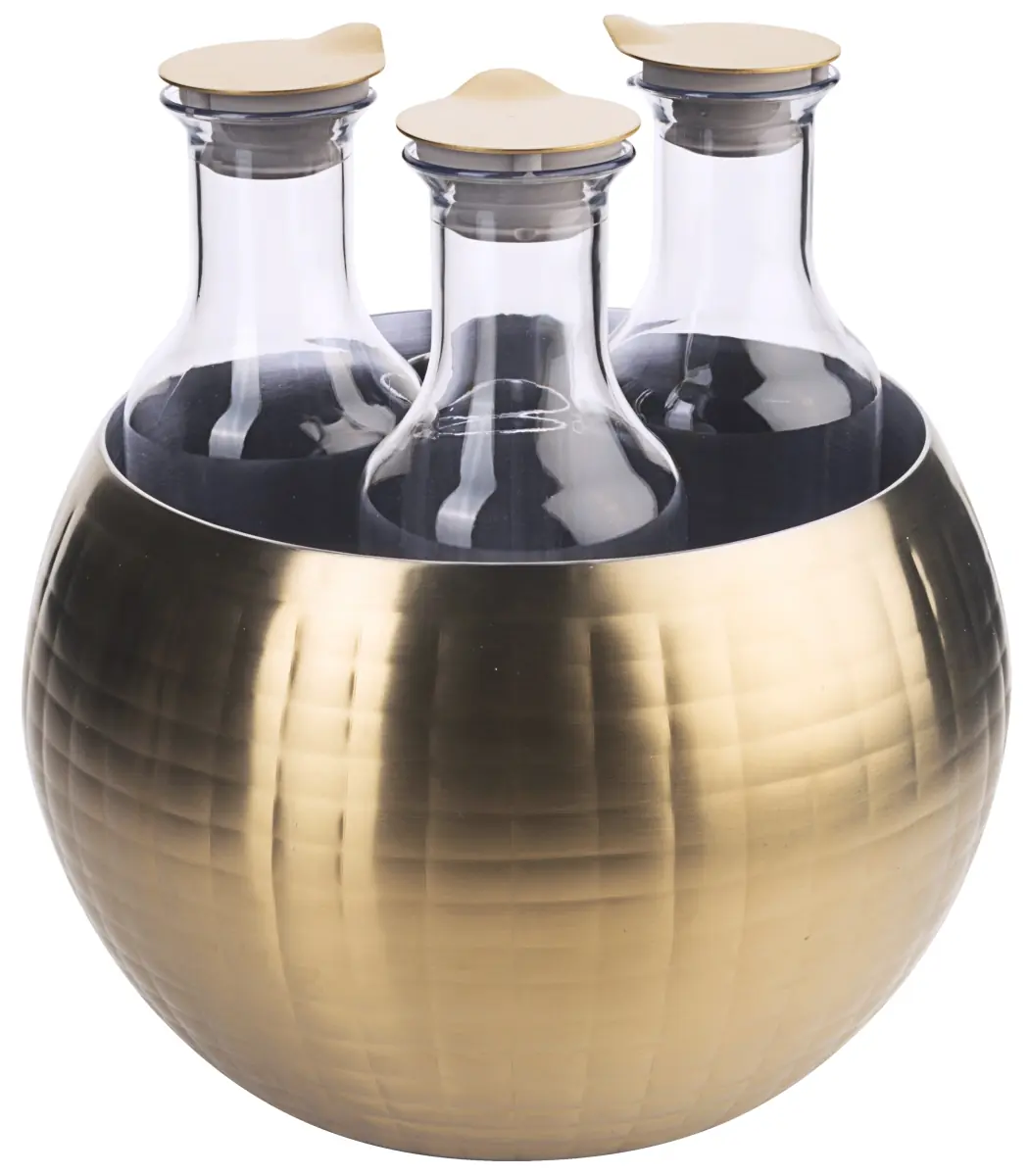 Bild von CARAFINE BLACK 'Triplet'
PVD gold, doppelwandig, gehämmert,3 Kunststoffkaraffen