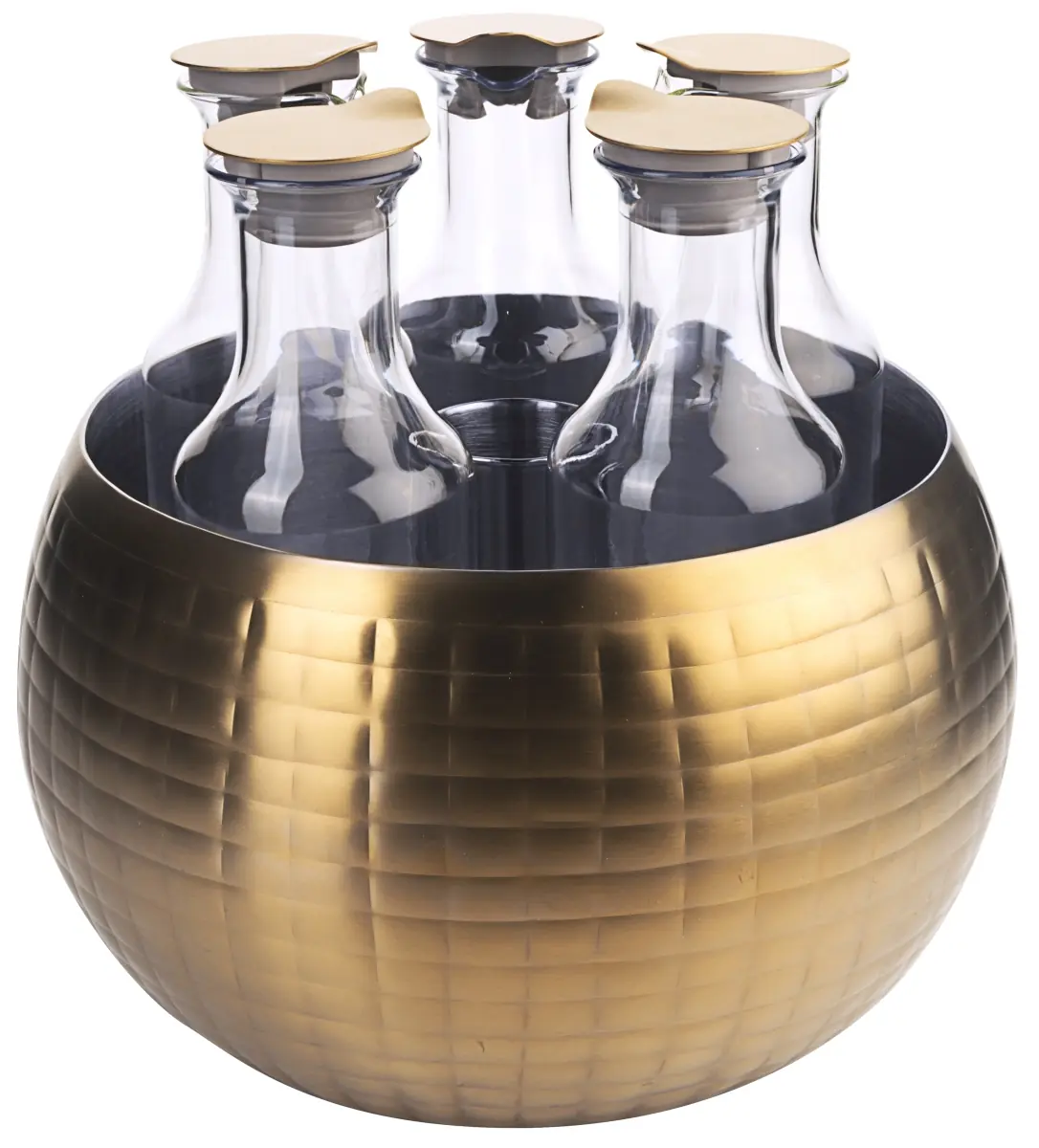 Bild von CARAFINE BLACK 'Quintet'
PVD gold, doppelwandig, gehämmert,5 Kunststoffkaraffen