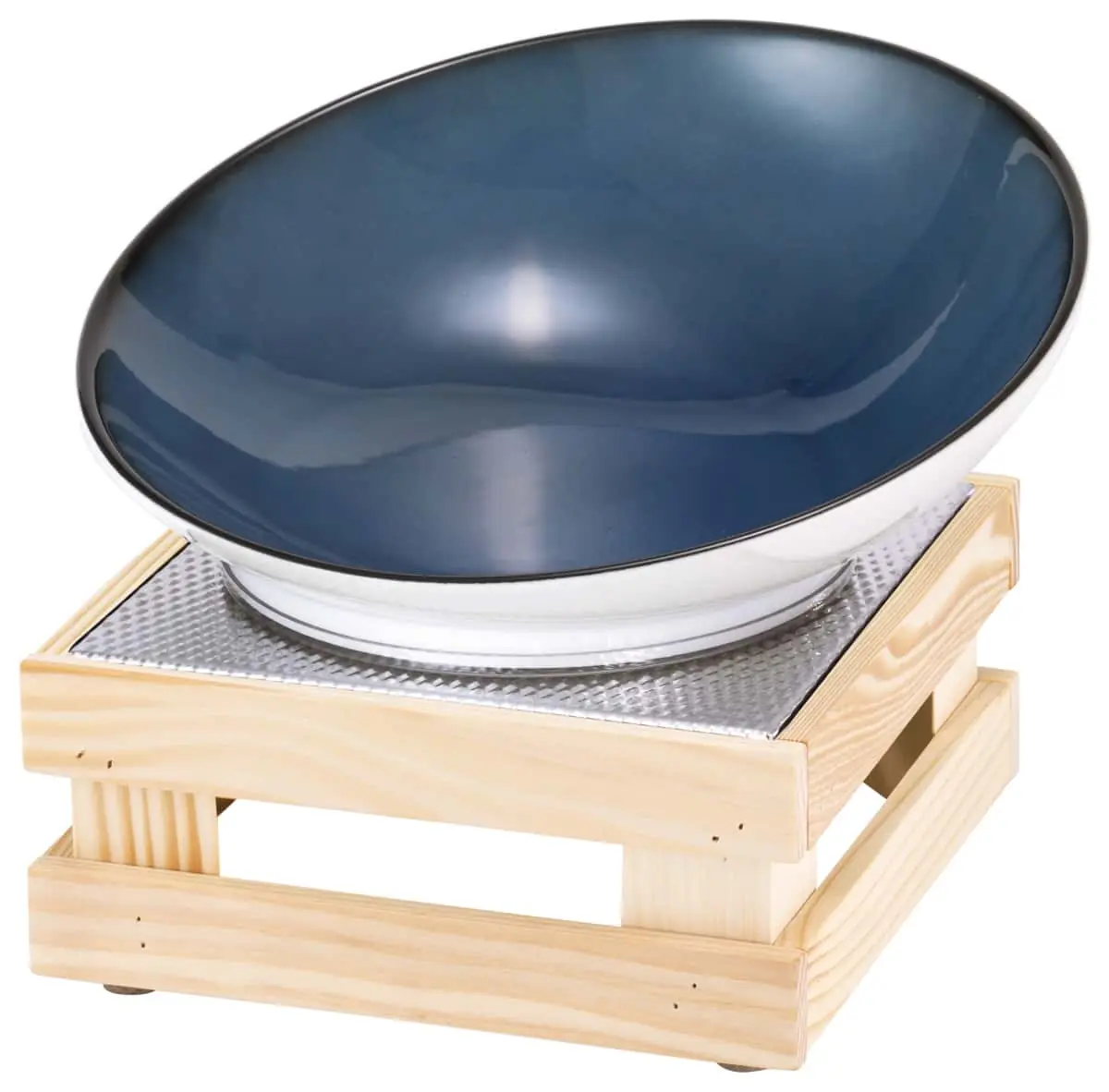 Bild von RAISER NATURE 'Buffetschale' Porzellan, blau, Holzfuß, H: 22,0cm