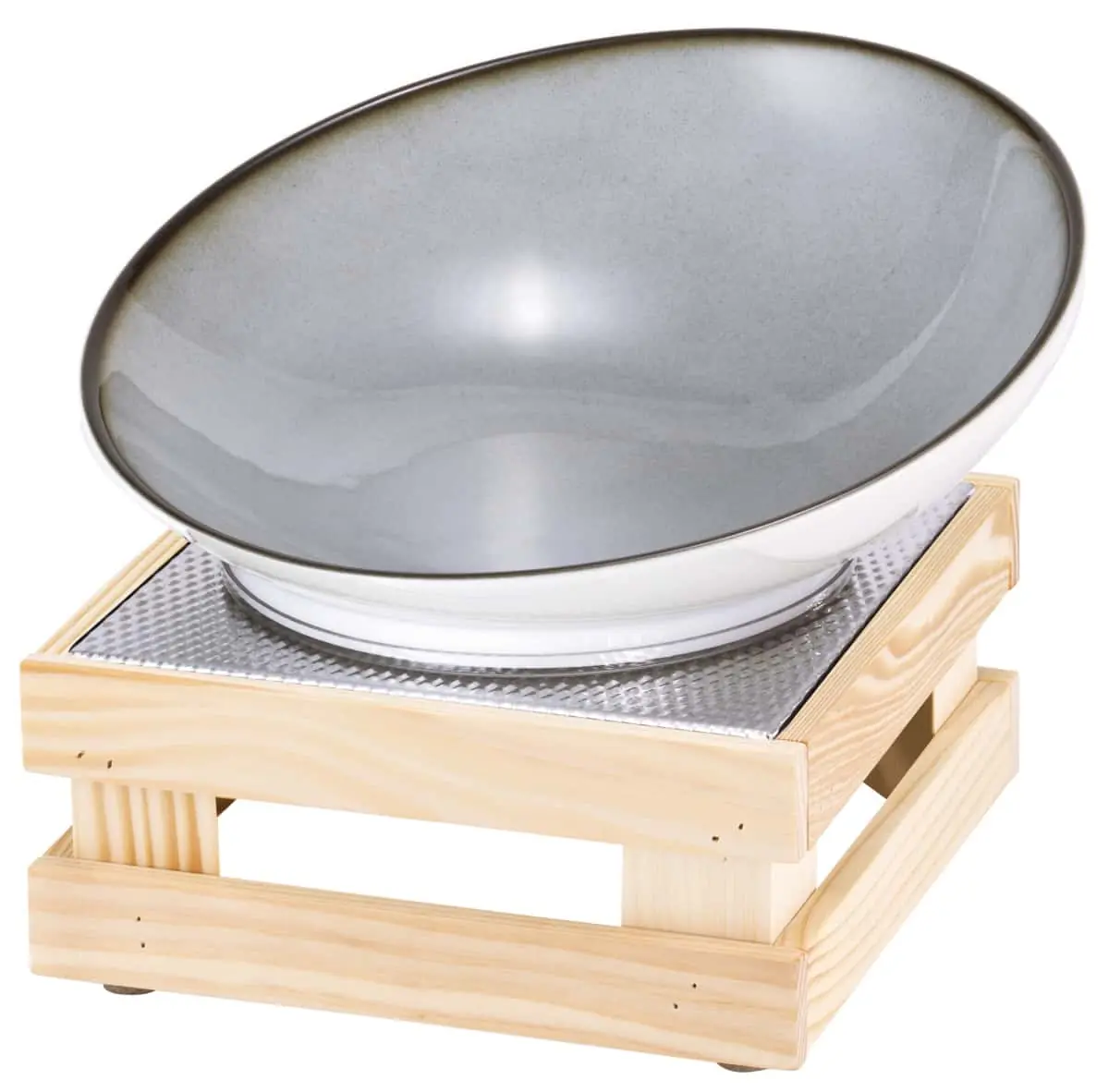 Bild von RAISER NATURE 'Buffetschale' Porzellan, grau, Holzfuß, H: 22,0cm
