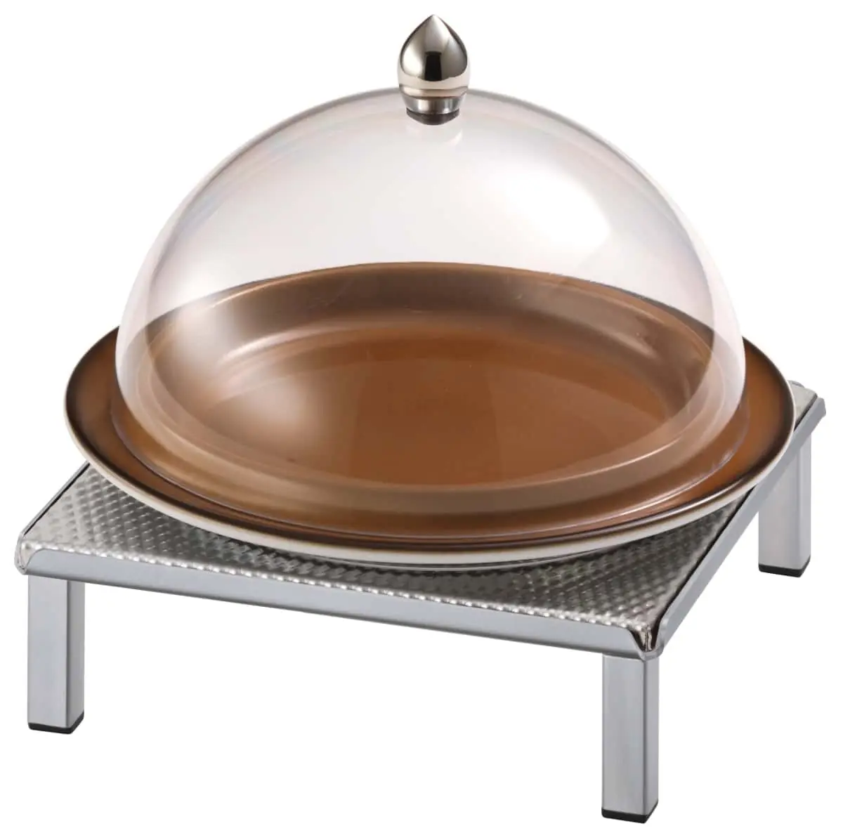 Bild von RAISER INOX 'Clochenplatte' mit Porzellanteller, caramel, H:20,8cm