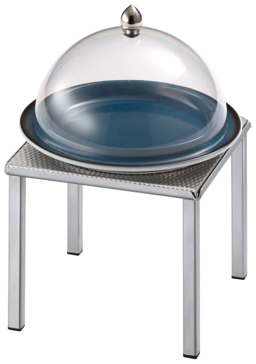 Bild von RAISER INOX 'Clochenplatte' mit  Porzellanteller, blau, H:30,8 cm