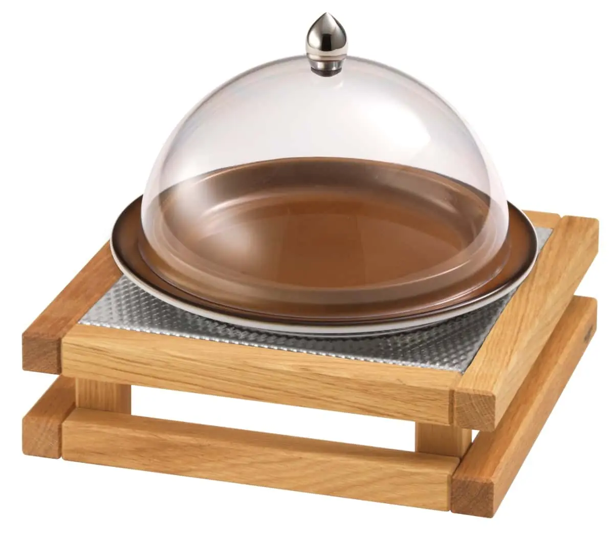 Bild von RAISER OAK 'Clochenplatte' mit Porzellanteller, caramel, H:22,3 cm
