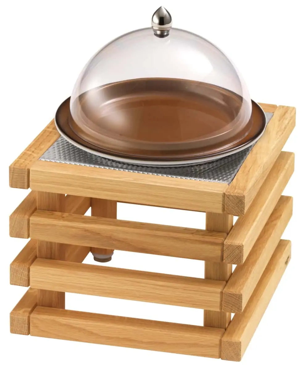 Bild von RAISER OAK 'Clochenplatte' mit Porzellanteller, caramel, H:31,8 cm