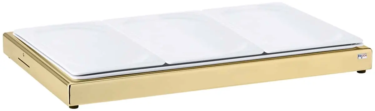 Bild von UNISON GN 'Frischeplatte' mit 3x 1/3 GN Porzellanplatte, vergoldet